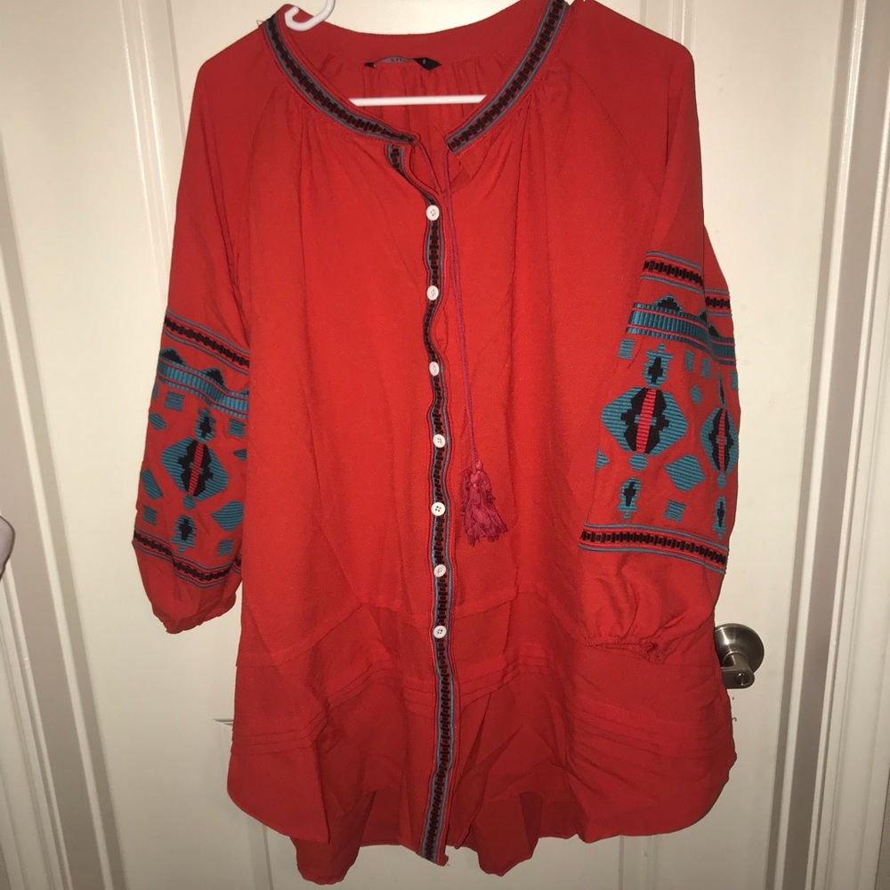 Red aztec sleeve dress